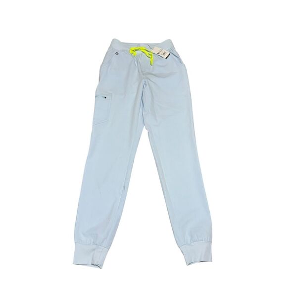 NWT women’s FIGS Zamora Blue with Neon WAIST TIE Jogger Scrub Pants SZ XS - Picture 4 of 11